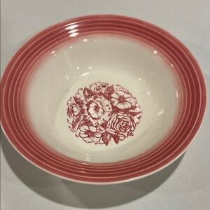 Cronin China Serving Bowl ~ 1930's ~Minerva, Ohio Red &White Floral Fruit Bowl